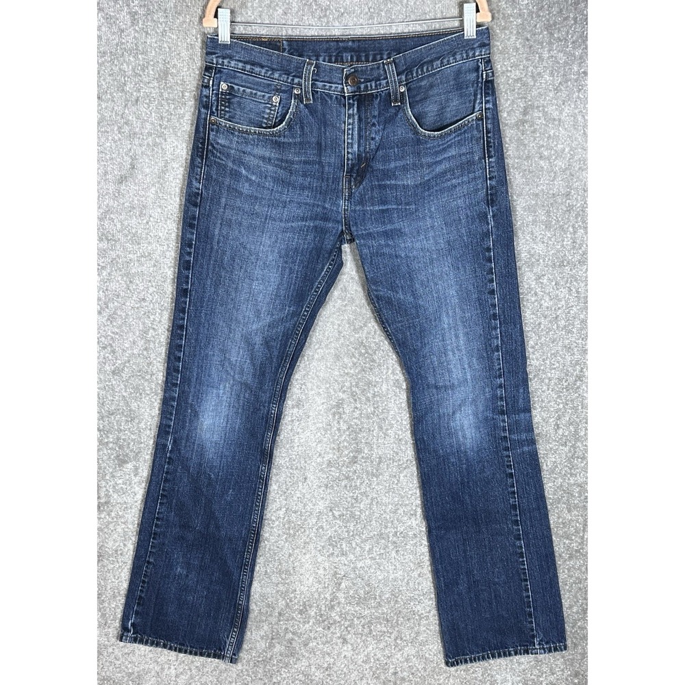 Levis 527 Boot Cut Jeans Mens Size 32x34 Blue 5 Pocket Cotton Distressed Denim